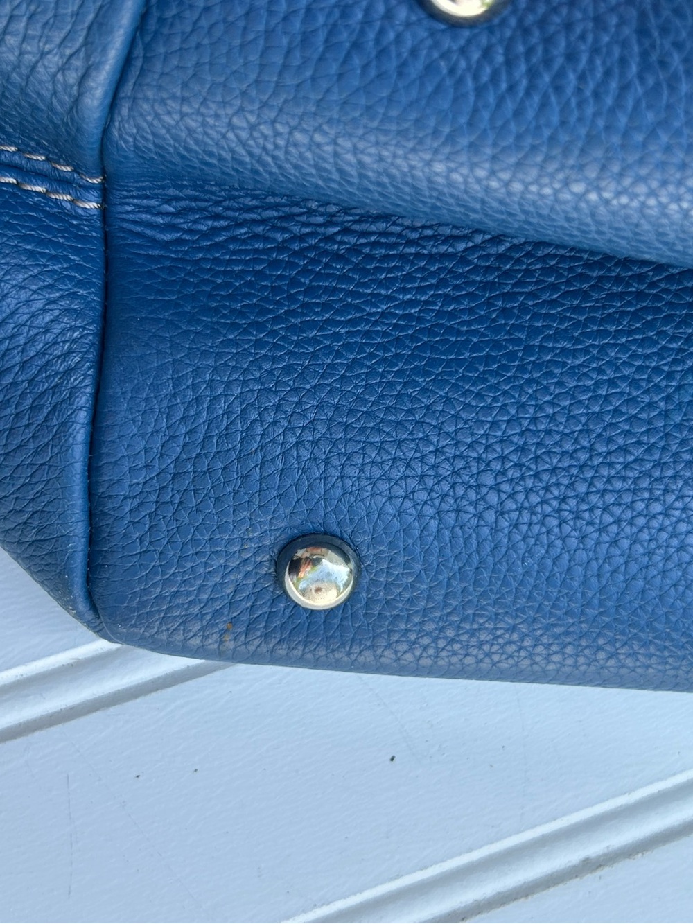 Tignanello Purse Blue Leather Pebbled Top-Handle Women’s Handbag Satchel Silver - Picture 4 of 8